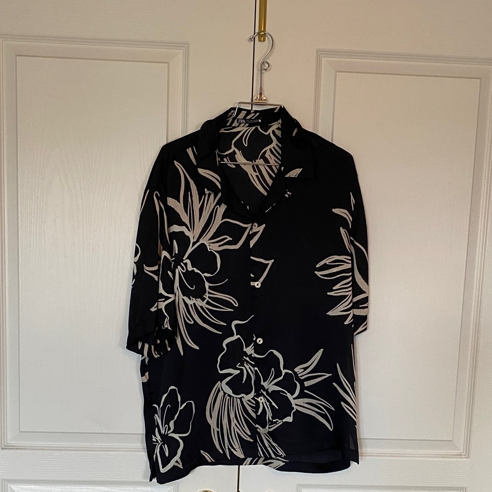 Zara Black and White Floral Men's Casual Shirt